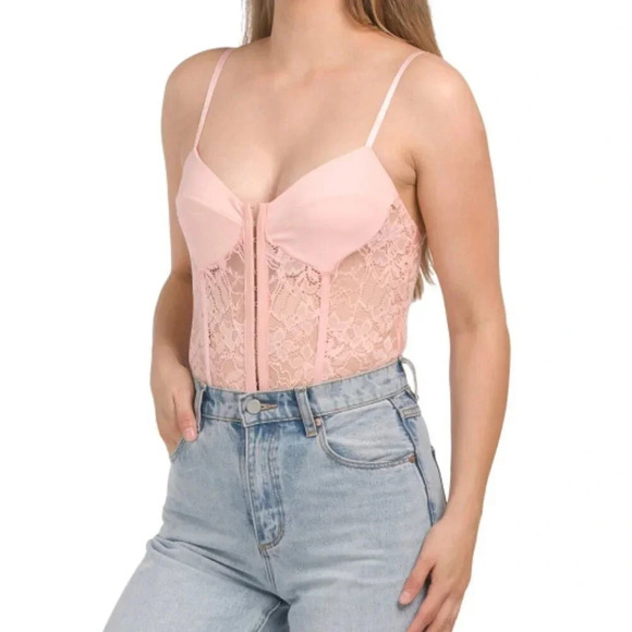 Free People Lace Night Rhythm Bodysuit - Size M - Rose - NWT - Picture 4 of 11